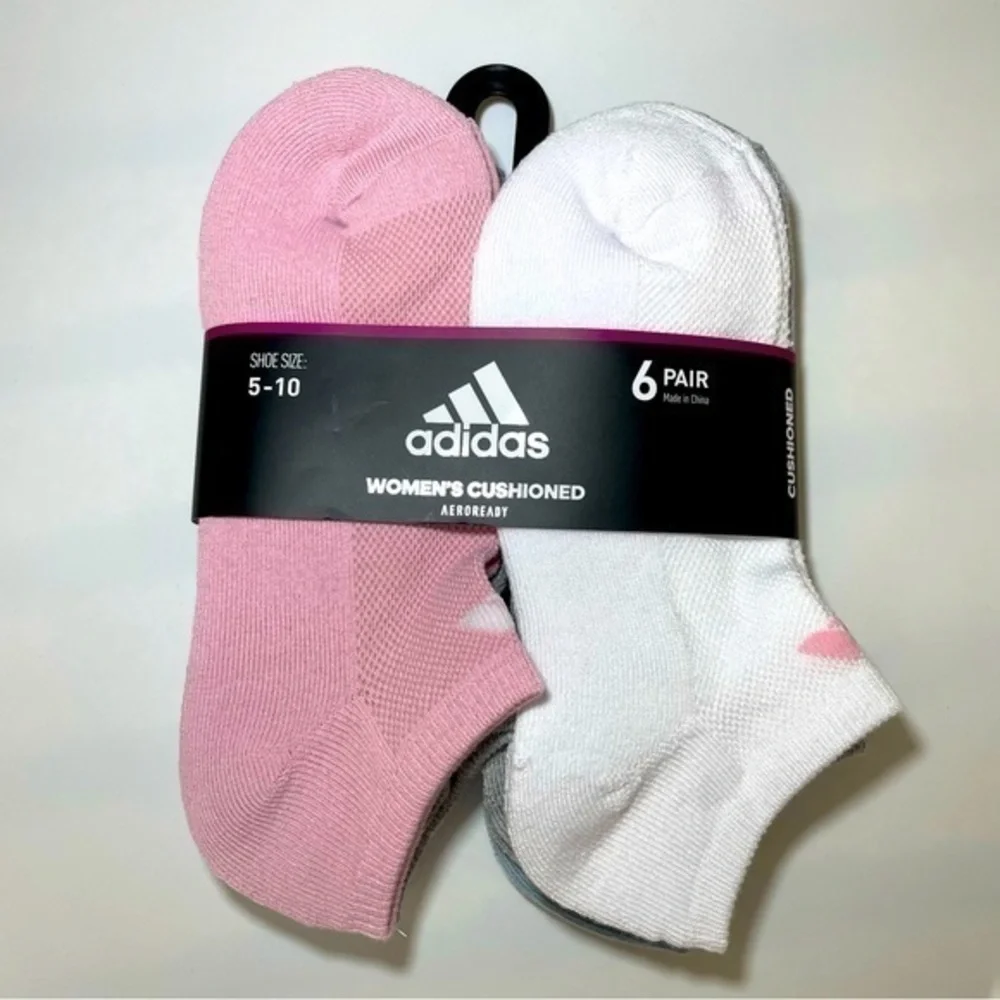 Adidas women’s super no show socks 6 pack size 5-10 pink white gray blue